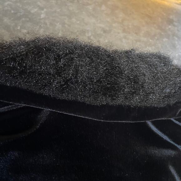 Vintage 90s Y2K Girly Girl Faux Fur Velour Cardigan Sweater Small Black Velvet - Picture 7 of 10